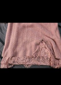 Cozy Pink Fuzzy Lace Trim Dress