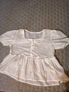 White Cotton Peplum Top