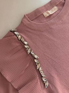 Pink Blouse with Embellished Shoulders