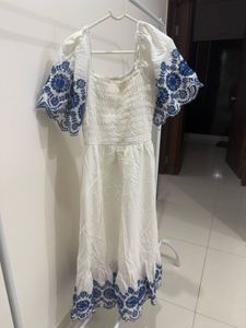 Pantaloons White Embroidered Midi Dress