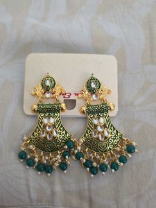 Designer Ethnic Earrings with Green Beads