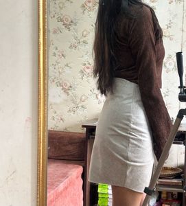 Brown Corduroy Button-Up Top with beautiful skirt