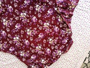 Maroon Floral Print Short Sleeve Shirt