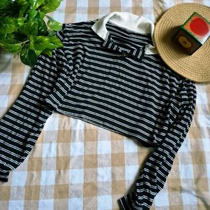 Savana Striped Cropped Polo Shirt