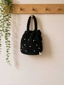 Handmade Black Crochet Pearl Bag🖤