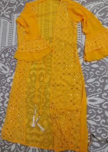 Yellow Georgette Lahenga Choli With Shrug💛