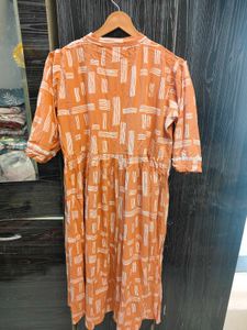 Orange Printed Cotton Feeding Kurti