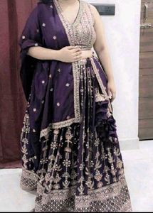 Elegant Purple Embroidered Lehenga Set