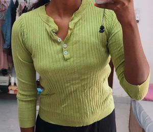 Lime Green Ribbed Henley Top