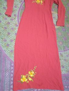 Red Kurta with Yellow Floral Embroidery