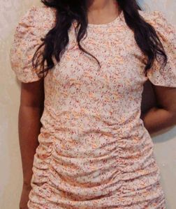 Floral Ruched Puff Sleeve Dress