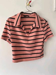 Striped Cropped Polo Top