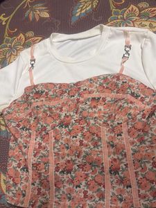 Floral Print Bustier Top with T-Shirt