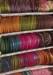 Vibrant Stack of Colorful Bangles with mirror lace