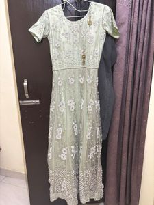 Elegant Mint Green Embellished Anarkali Gown