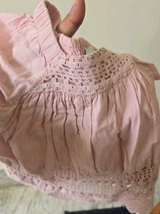 Pink Puff Sleeve Square Neck Top