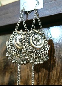 Long Jhumka Oxidised Silver Earrings For Party