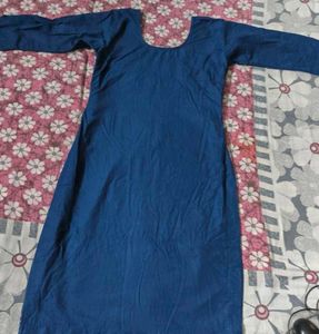 Embroidered Blue Cotton Kurta Set with Dupatta