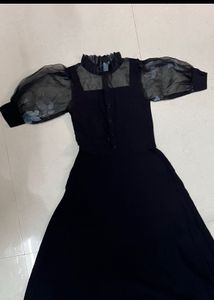 Chic Black Sheer Sleeve Dress