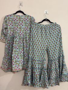 Floral Printed Gotta Patti Kurta with Sharara
