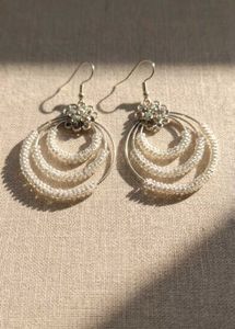 Elegant Hoop Earrings with White Beads