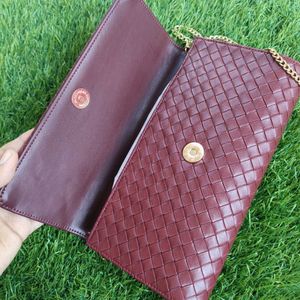 Estee lauder Burgundy Woven Chain Sling Bag