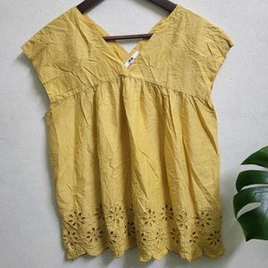 Uniqlo Yellow Eyelet Top