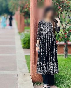 Elegant Black & White Embroidered Kurta Set