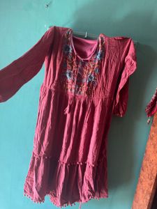 Embroidered Coral Kurta