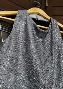 Ginger Sequin Halter Neck Silver Crop Top