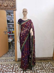 Brand New Purple Bandhani Saree + Stitched Designe