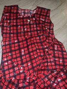 Red Checkered Sleeveless Dress