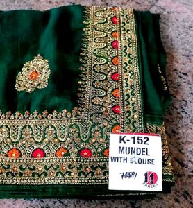 Elegant Green Embroidered Silk Saree