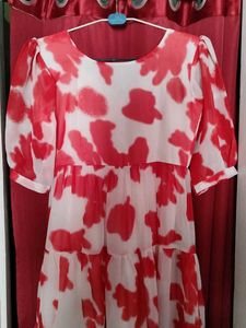 Red &amp; White Tiered Midi Dress