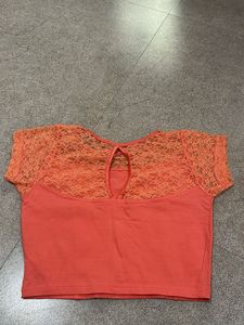 Coral Lace Sleeve Blouse