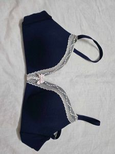 Navy Blue Lace Trim Bra