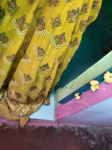 Yellow Lehenga Choli Set with Red Dupatta