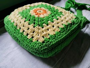 Vibrant Green Crochet Sling Bag
