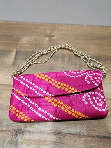 Vibrant Pink Bandhani Clutch Bag
