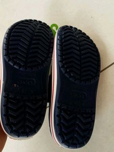 Navy Crocs with Red &amp; White Stripe