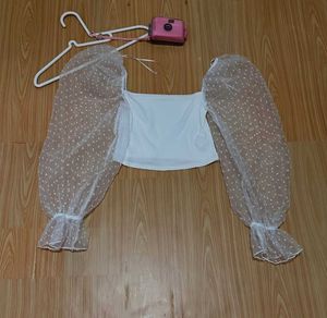 Sheer Puff Sleeve Crop Top