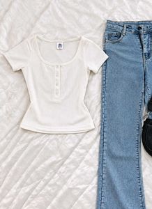 White button Crop Top