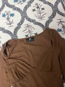 Brown Ruched Long Sleeve Top