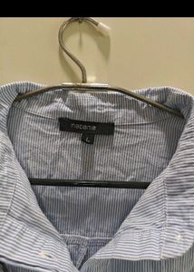 Madame Blue Striped Cold Shoulder Shirt Dress