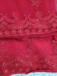 Elegant Red Embroidered Saree brand new with plain