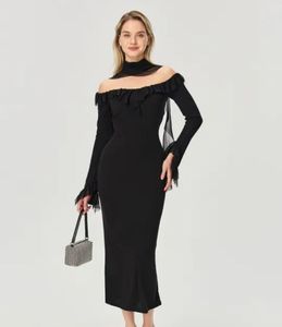 Lettuce Trim Bodycon Dress With A Neck Scarf