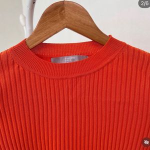 Orange Ribbed Cropped Top