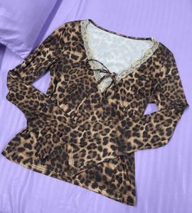 Bow Lace Trim V-Neck Top