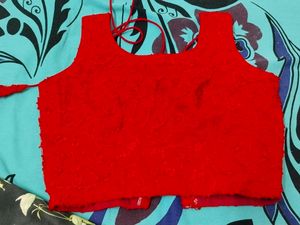 Satin silk saree with Red blouse