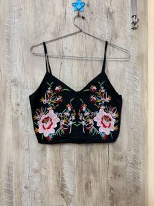 Black Embroidered Cami Top